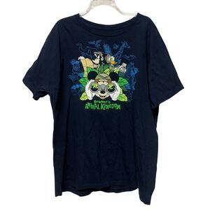 Disney Parks Animal Kingdom Safari Mickey Donald Goofy Navy Blue T-Shirt XXL